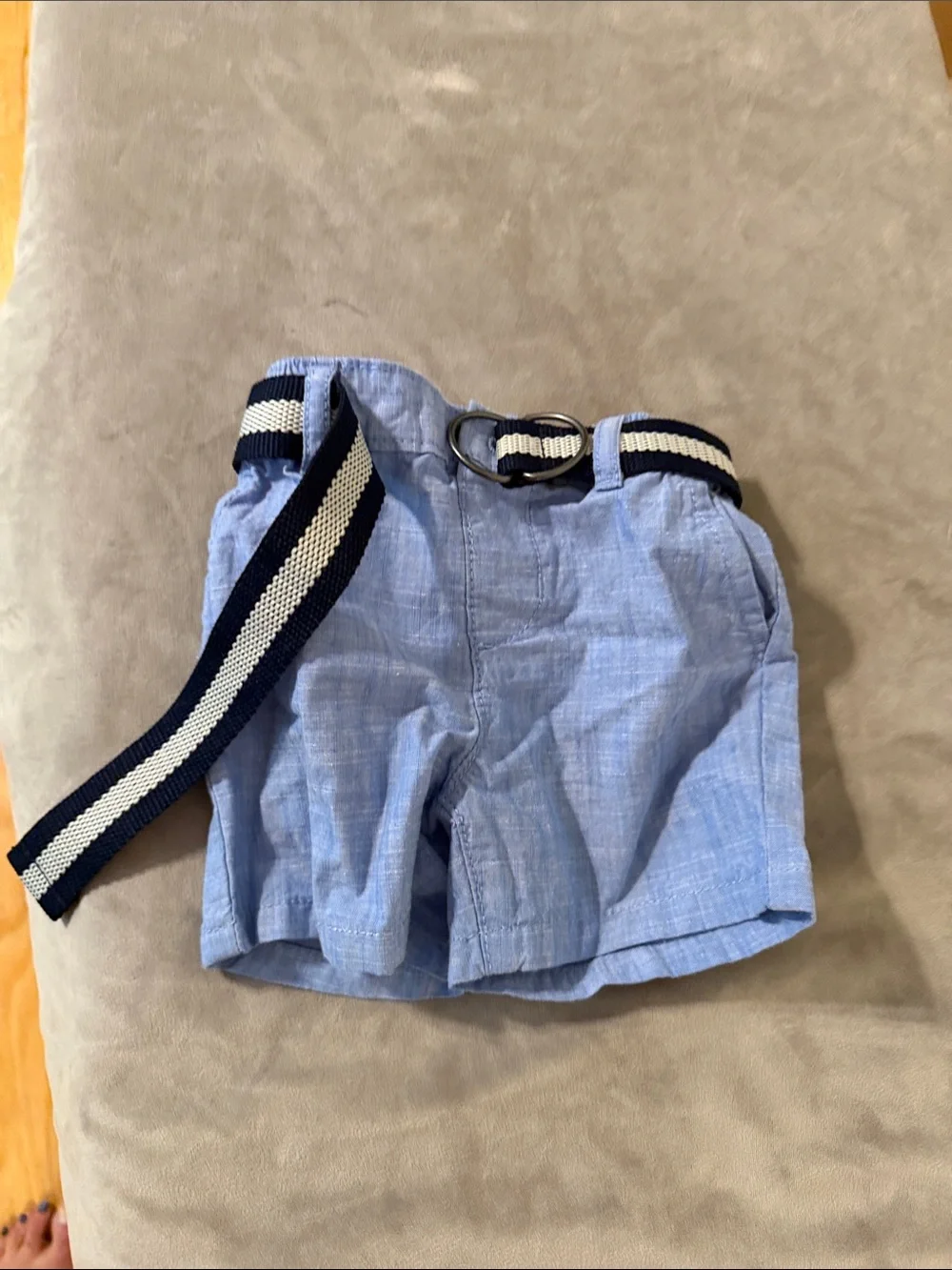 The Children's Place Light Blue Linen-Blend Shorts with Navy & White Belt